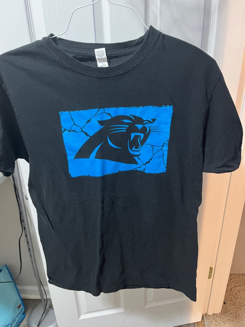 Men's Black Short-Sleeve Tee with Blue Panther Graphic